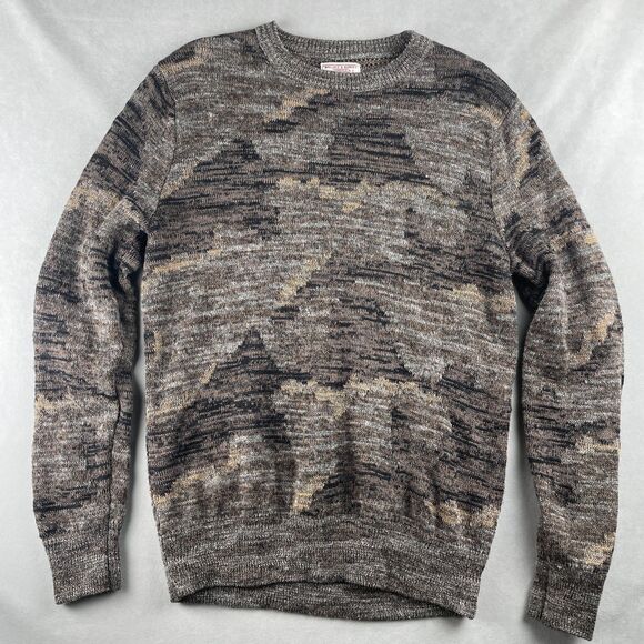 Wallace & Barnes Sweater Men L Brown Gray Linen Blend Crewneck Camo Nature L0558 - Picture 1 of 7